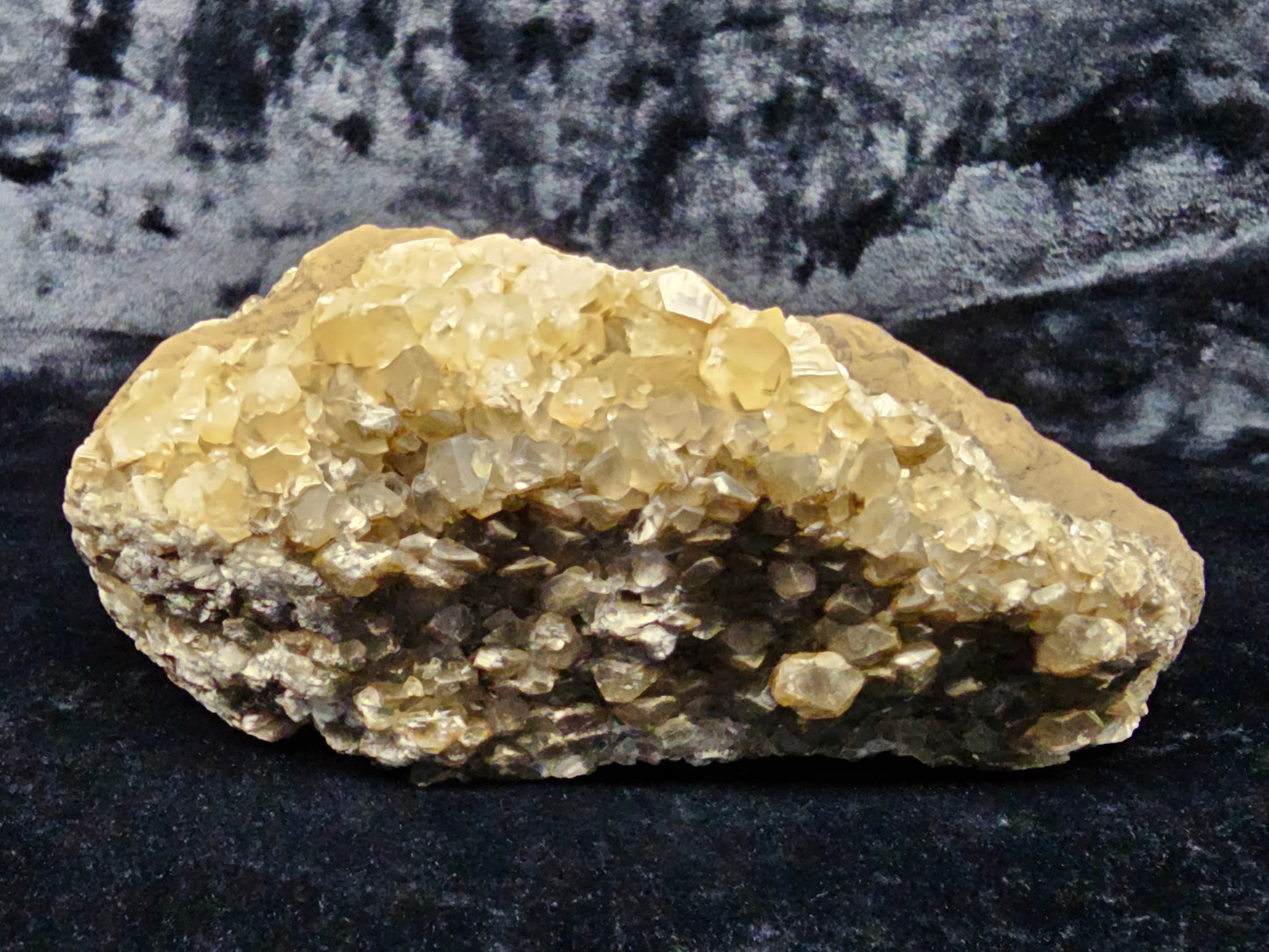 #33031 Super clear Nailhead Spar Calcite cluster, Chalcopyrite ore, rare **Turritella** and multiple small fossils in the matrix