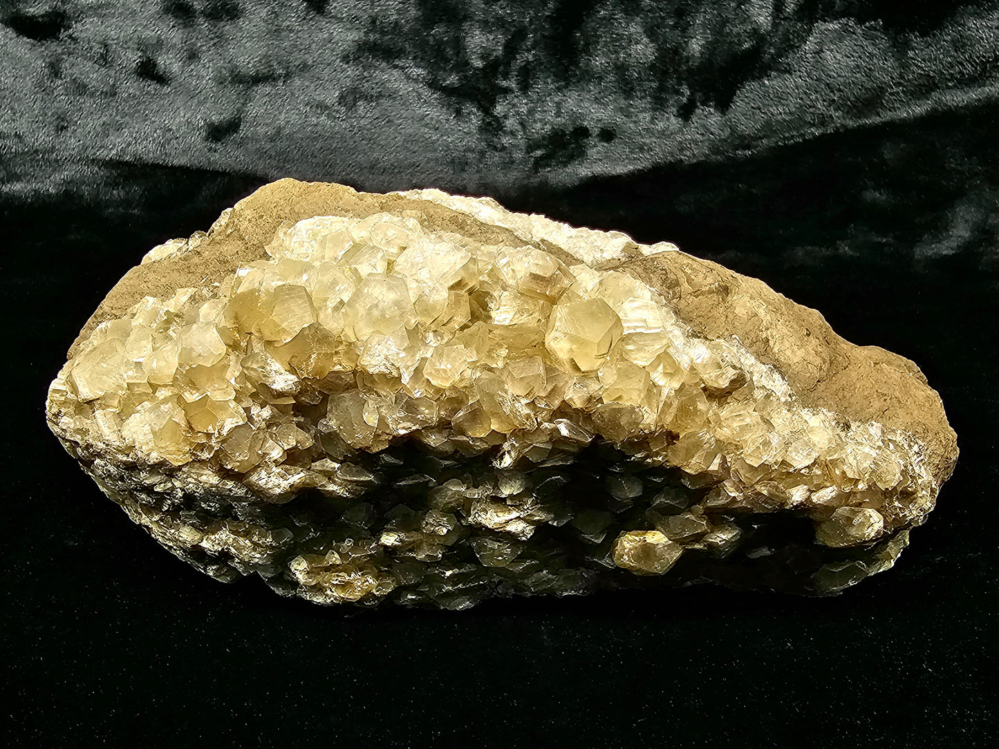 #33031 Super clear Nailhead Spar Calcite cluster, Chalcopyrite ore, rare **Turritella** and multiple small fossils in the matrix