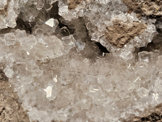 #33036  Super clear Nailhead Spar Calcite cluster, Chalcopyrite ore and multiple small fossils in the matrix