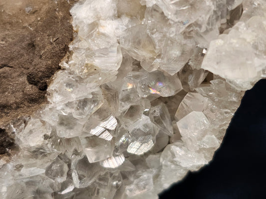 #33048 Super clear Nailhead Spar Calcite cluster, Chalcopyrite ore and multiple small fossils in the matrix