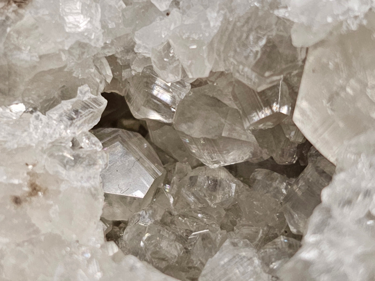 #33053 Super clear Nailhead Spar Calcite cluster, Chalcopyrite ore and multiple small fossils in the matrix