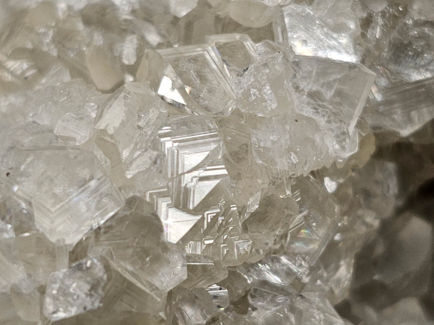 #33053 Super clear Nailhead Spar Calcite cluster, Chalcopyrite ore and multiple small fossils in the matrix