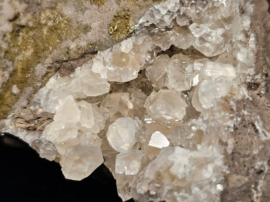 #33041 Super clear Nailhead Spar Calcite cluster, Chalcopyrite ore and multiple small fossils in the matrix