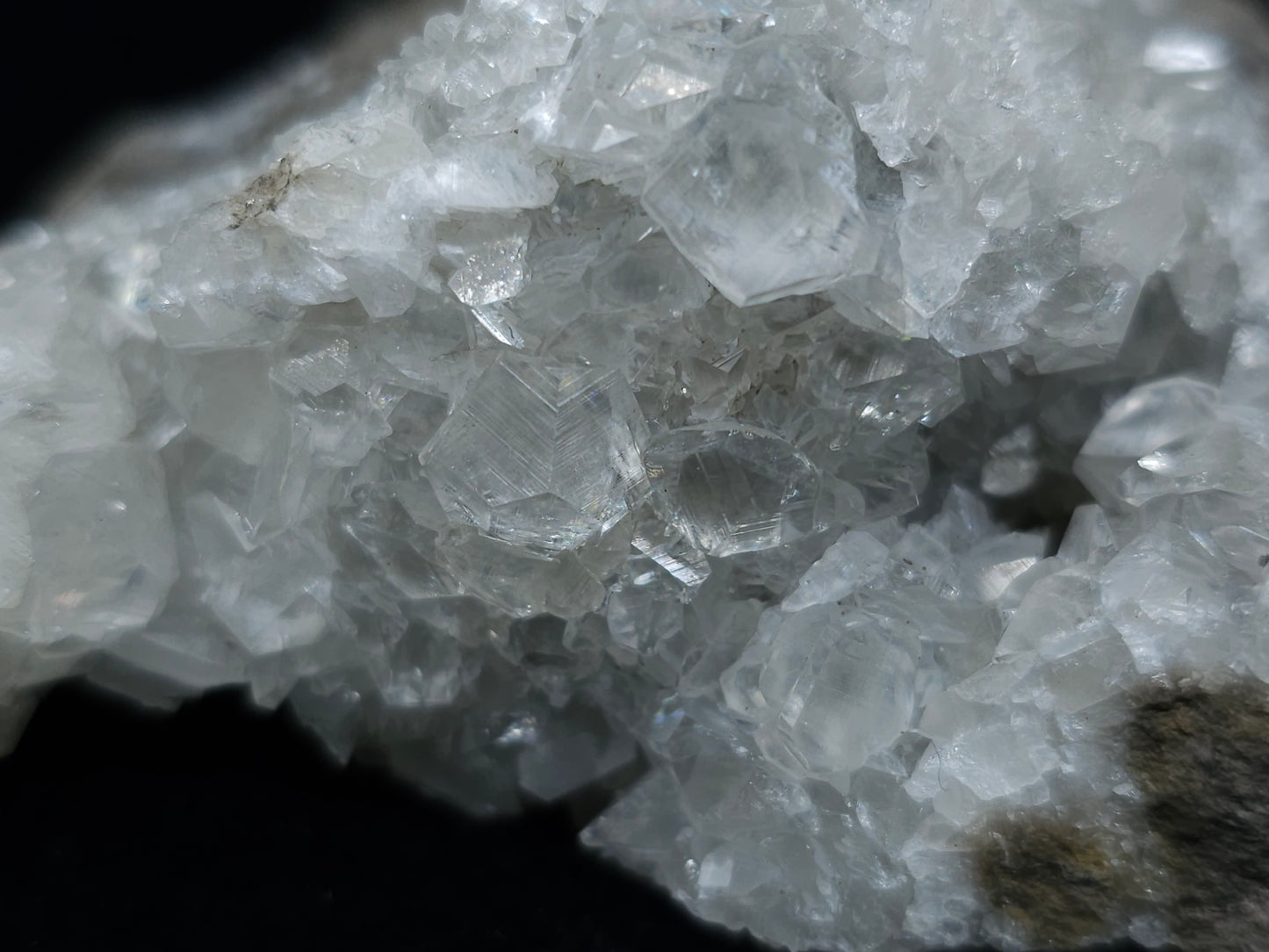 #33059 Super clear Nailhead Spar Calcite cluster, Chalcopyrite ore and multiple small fossils in the matrix