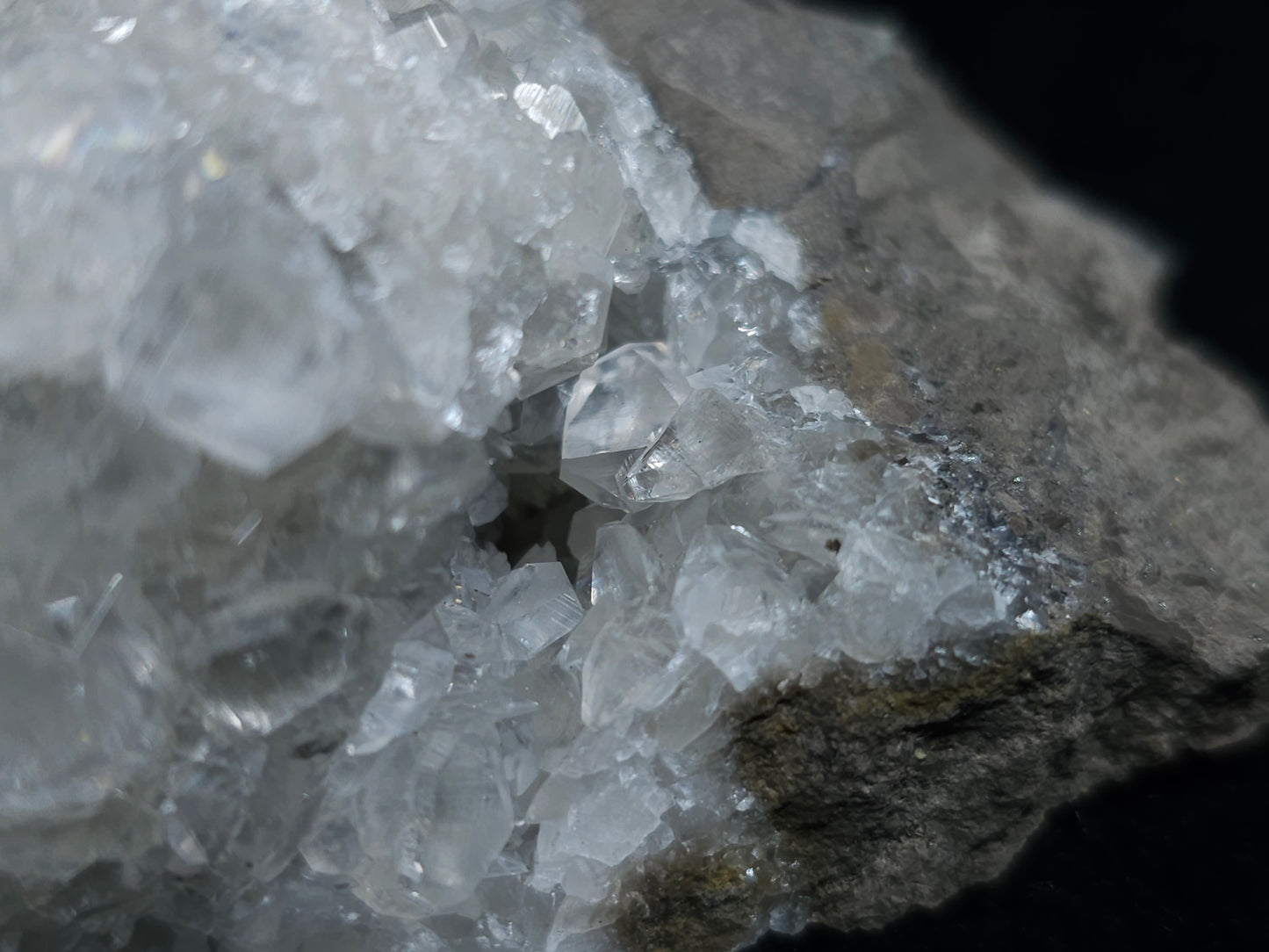 #33059 Super clear Nailhead Spar Calcite cluster, Chalcopyrite ore and multiple small fossils in the matrix