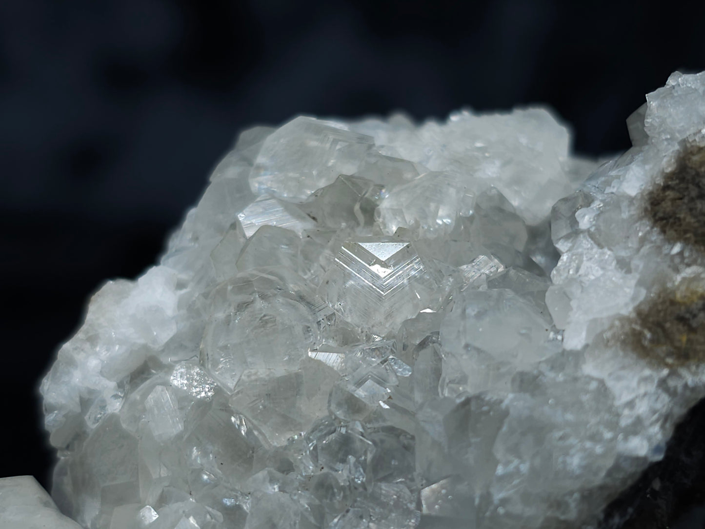 #33059 Super clear Nailhead Spar Calcite cluster, Chalcopyrite ore and multiple small fossils in the matrix