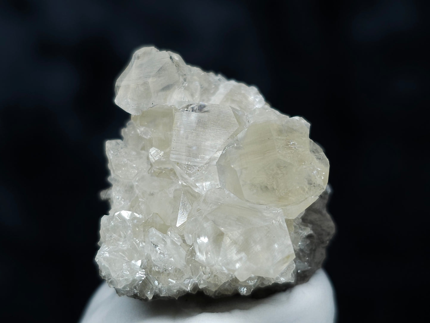 #33051 Super clear Nailhead Spar Calcite cluster, Chalcopyrite ore and multiple small fossils in the matrix