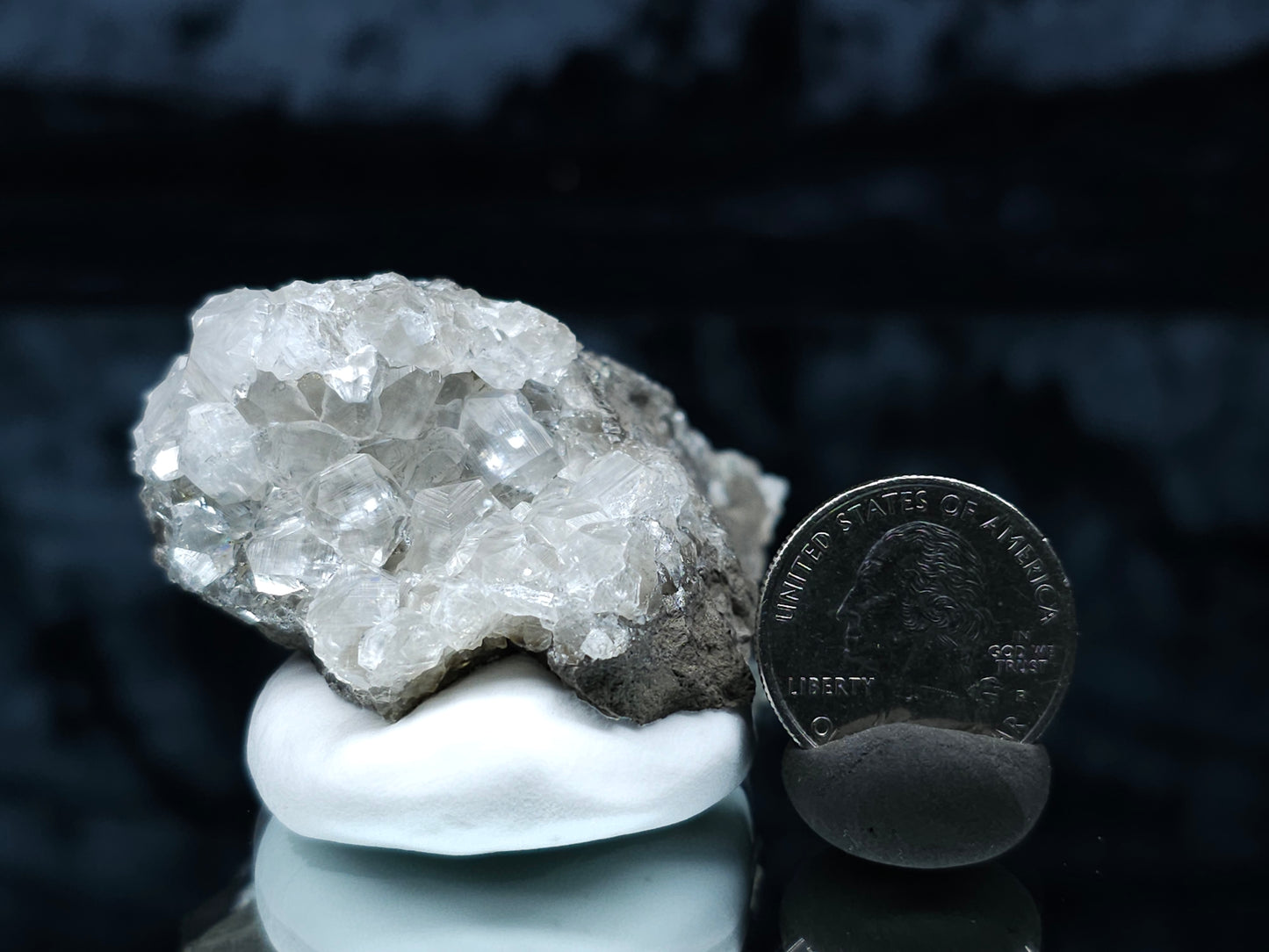 #33056 Super clear Nailhead Spar Calcite cluster, Chalcopyrite ore and multiple small fossils in the matrix