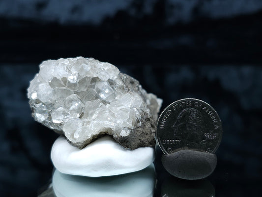 #33056 Super clear Nailhead Spar Calcite cluster, Chalcopyrite ore and multiple small fossils in the matrix