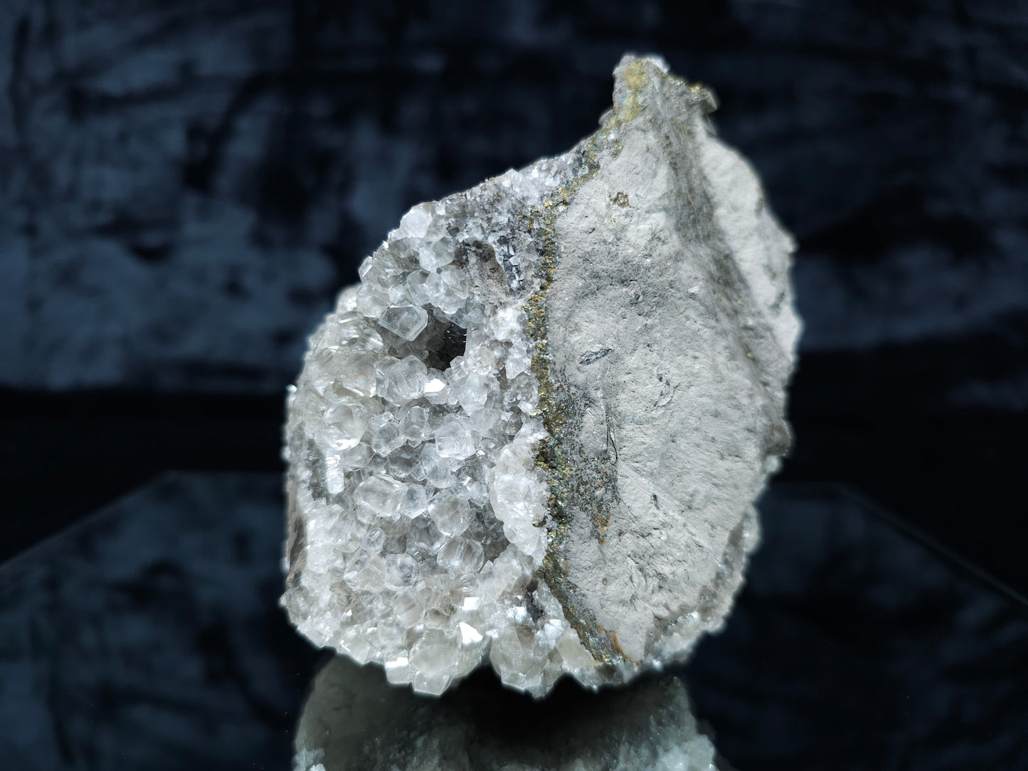 #33066 Super clear Nailhead Spar Calcite cluster, Chalcopyrite ore and multiple small fossils in the matrix