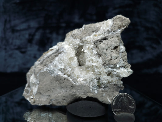 #33073 Super clear Nailhead Spar Calcite cluster, Chalcopyrite ore and multiple small fossils in the matrix