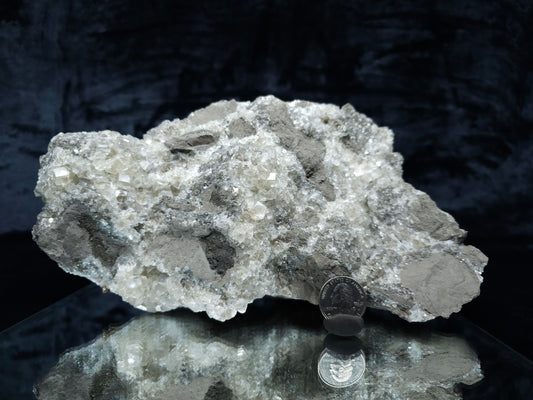 #33069 Super clear Nailhead Spar Calcite cluster, Chalcopyrite ore and multiple small fossils in the matrix