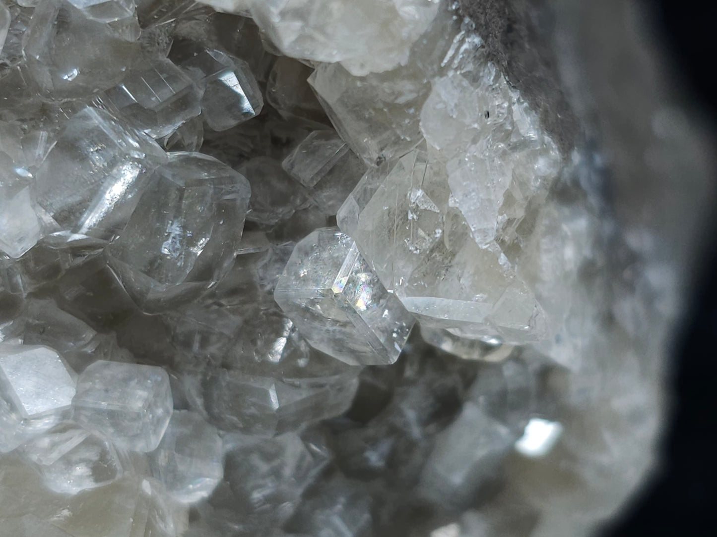#33091 Super clear Nailhead Spar Calcite cluster, Chalcopyrite ore and multiple small fossils in the matrix