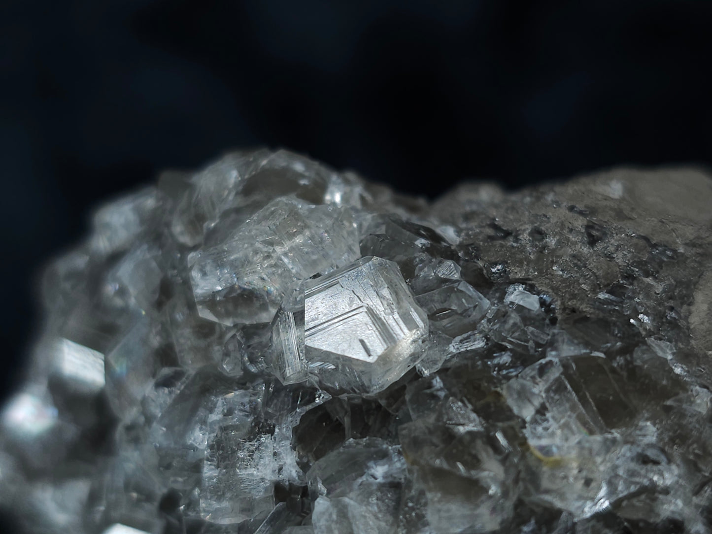 #33105 Super clear Nailhead Spar Calcite cluster with Chalcopyrite ore and multiple small fossils in the matrix