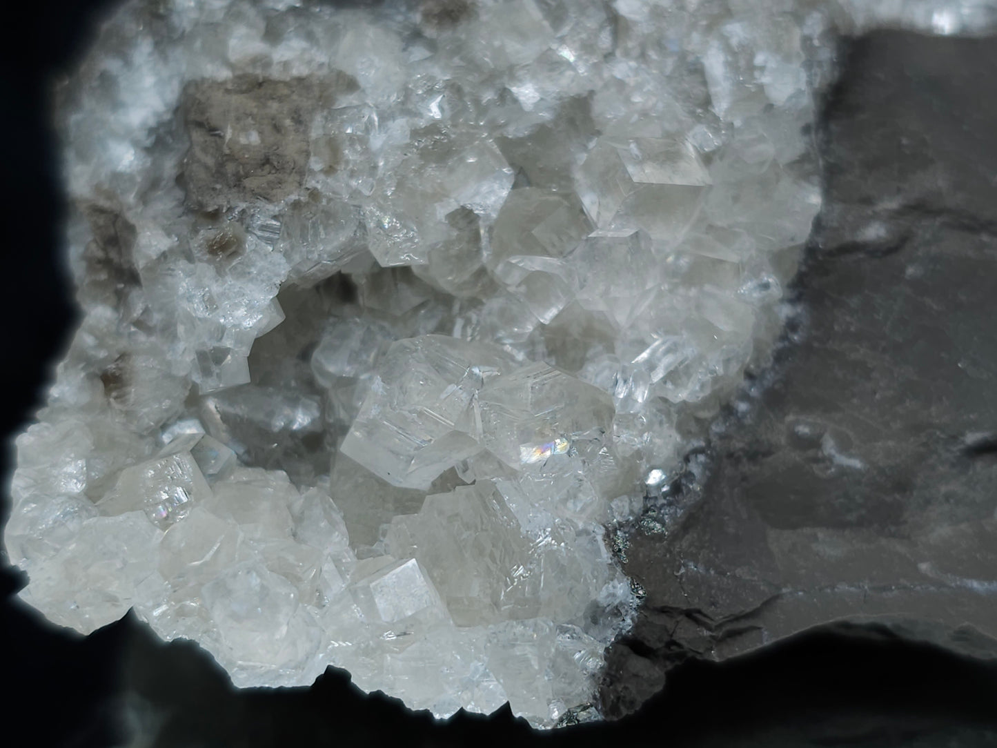 #33097 Super clear Nailhead Spar Calcite cluster, Chalcopyrite ore and multiple small fossils in the matrix