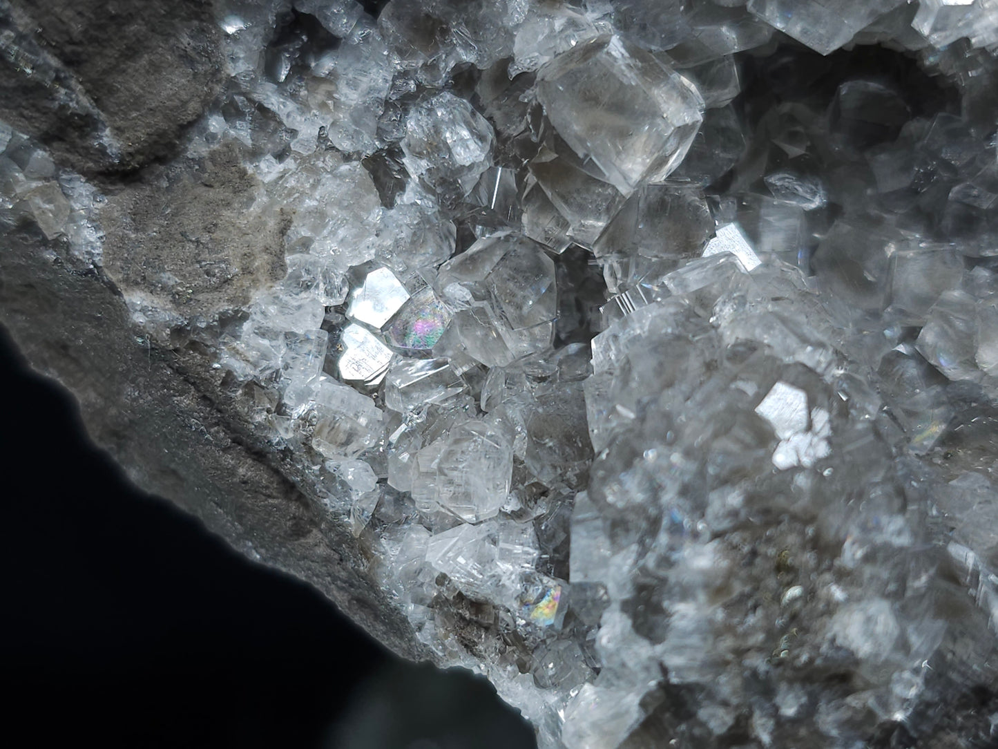 #33092 Super clear Nailhead Spar Calcite cluster, Chalcopyrite ore and multiple small fossils in the matrix