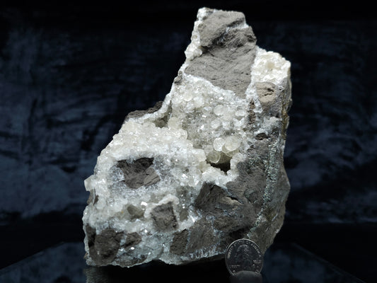 #33093 Super clear Nailhead Spar Calcite geode, Chalcopyrite ore and multiple small fossils in the matrix
