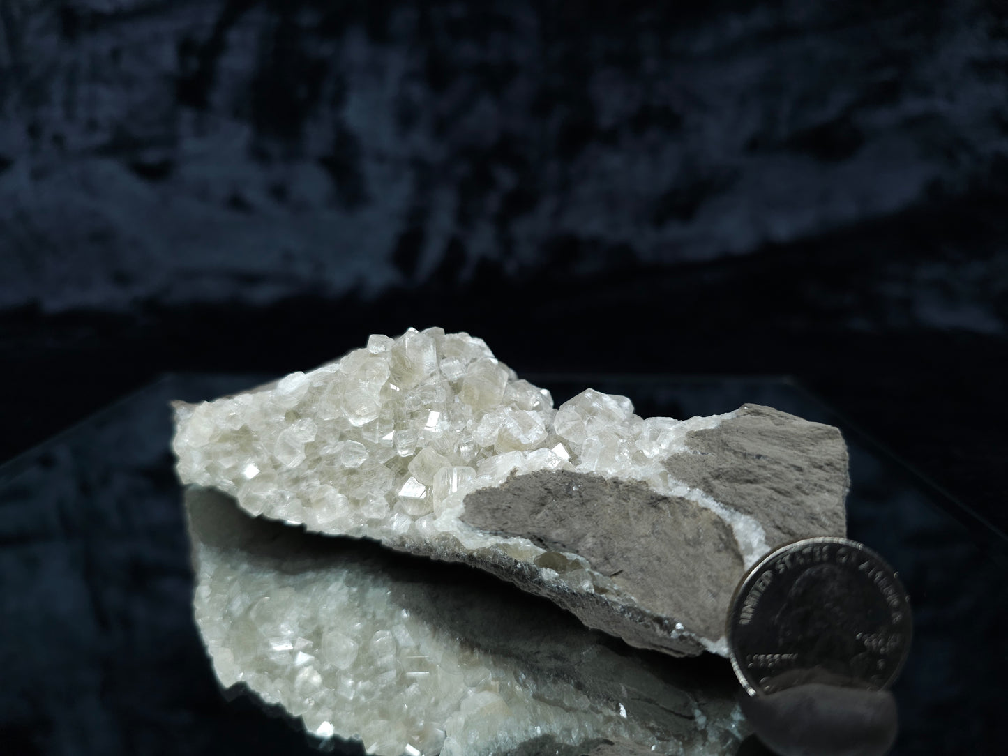 #33108 Super clear Nailhead Spar Calcite cluster with Chalcopyrite ore and multiple small fossils in the matrix