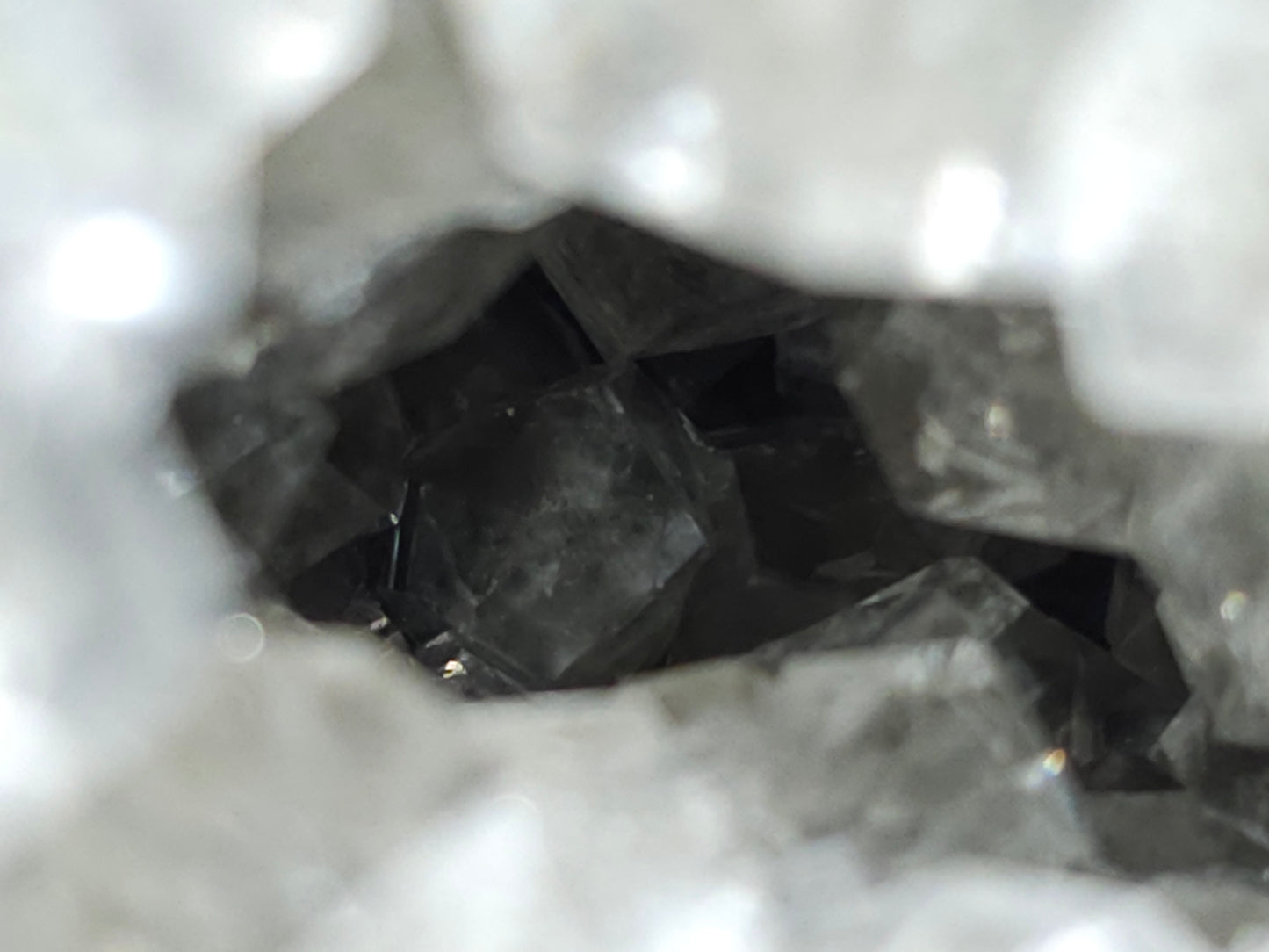 #33019 Super clear Nailhead Spar Calcite geode with Chalcopyrite ore and multiple small fossils in the matrix