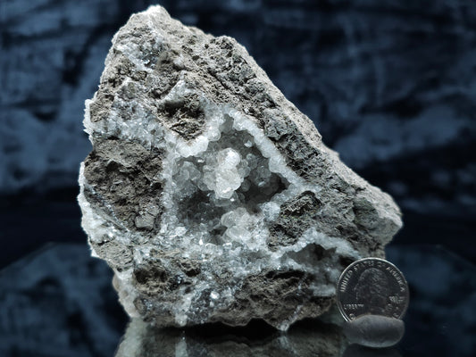 #33113 Super clear Nailhead Spar Calcite geode with Chalcopyrite ore and multiple small fossils in the matrix