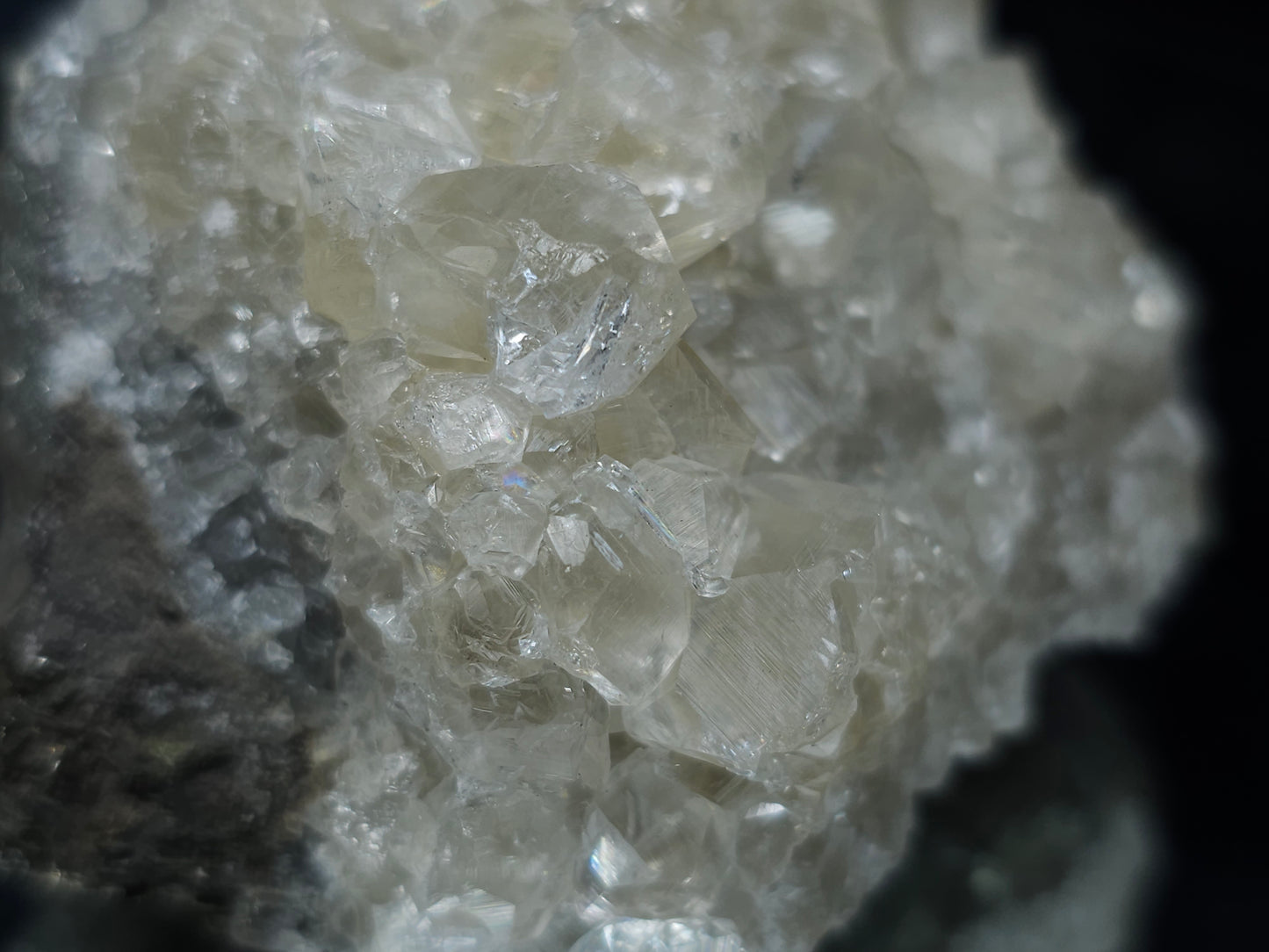 #33104 Super clear Nailhead Spar Calcite cluster with  Chalcopyrite ore and multiple small fossils in the matrix