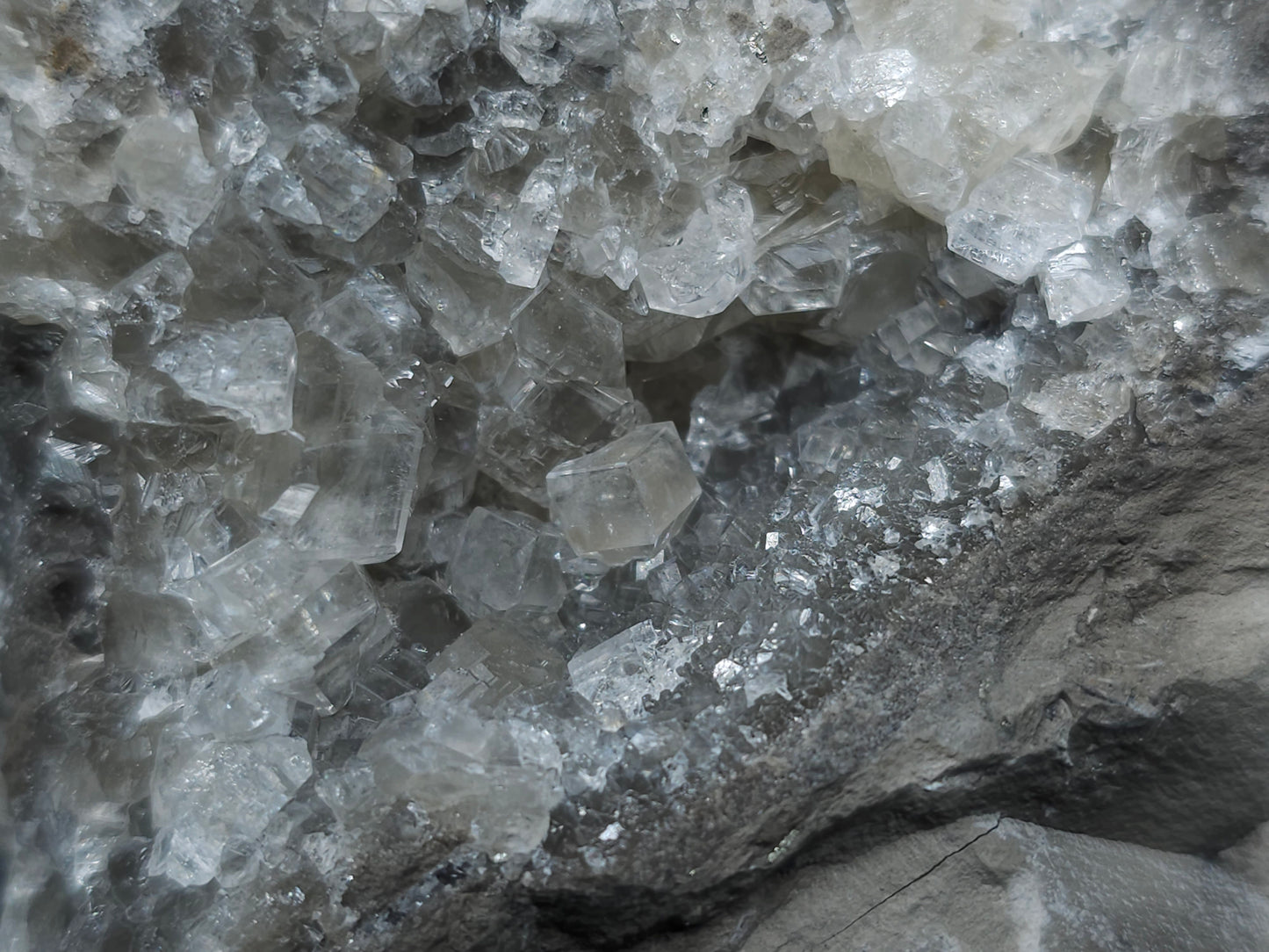 #33067 Super clear Nailhead Spar Calcite cluster, Chalcopyrite ore and multiple small fossils in the matrix