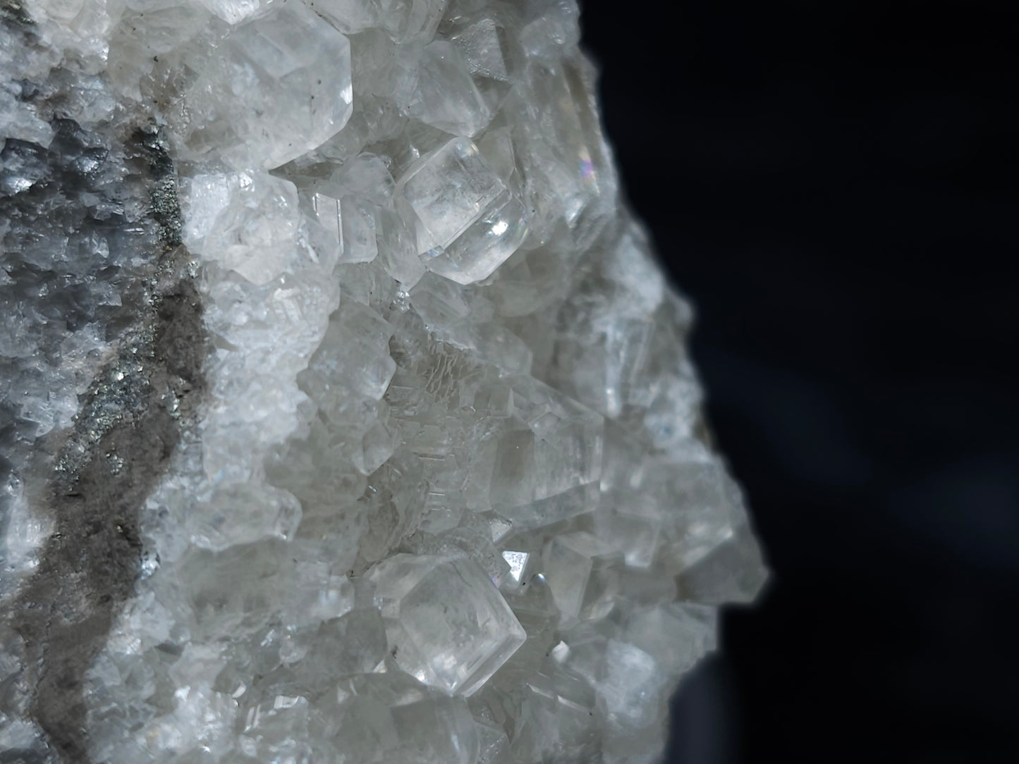 #33067 Super clear Nailhead Spar Calcite cluster, Chalcopyrite ore and multiple small fossils in the matrix