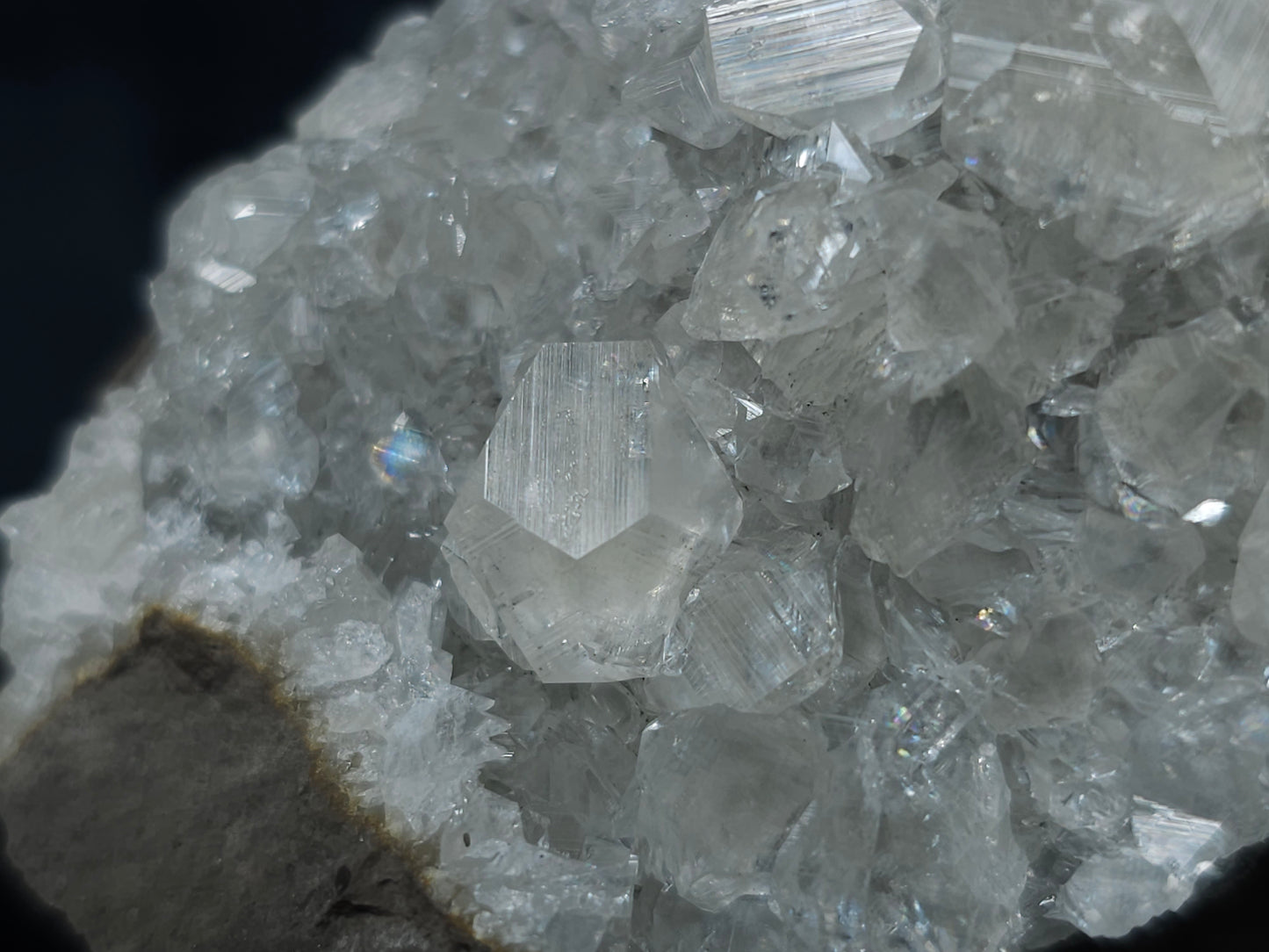 #33116 Super clear Nailhead Spar Calcite cluster with Chalcopyrite ore and multiple small fossils in the matrix