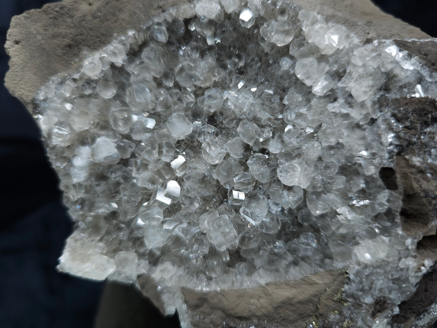 #33119 Super clear Nailhead Spar Calcite cluster with Chalcopyrite ore and multiple small fossils in the matrix