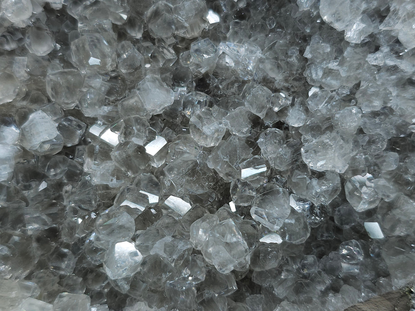 #33119 Super clear Nailhead Spar Calcite cluster with Chalcopyrite ore and multiple small fossils in the matrix