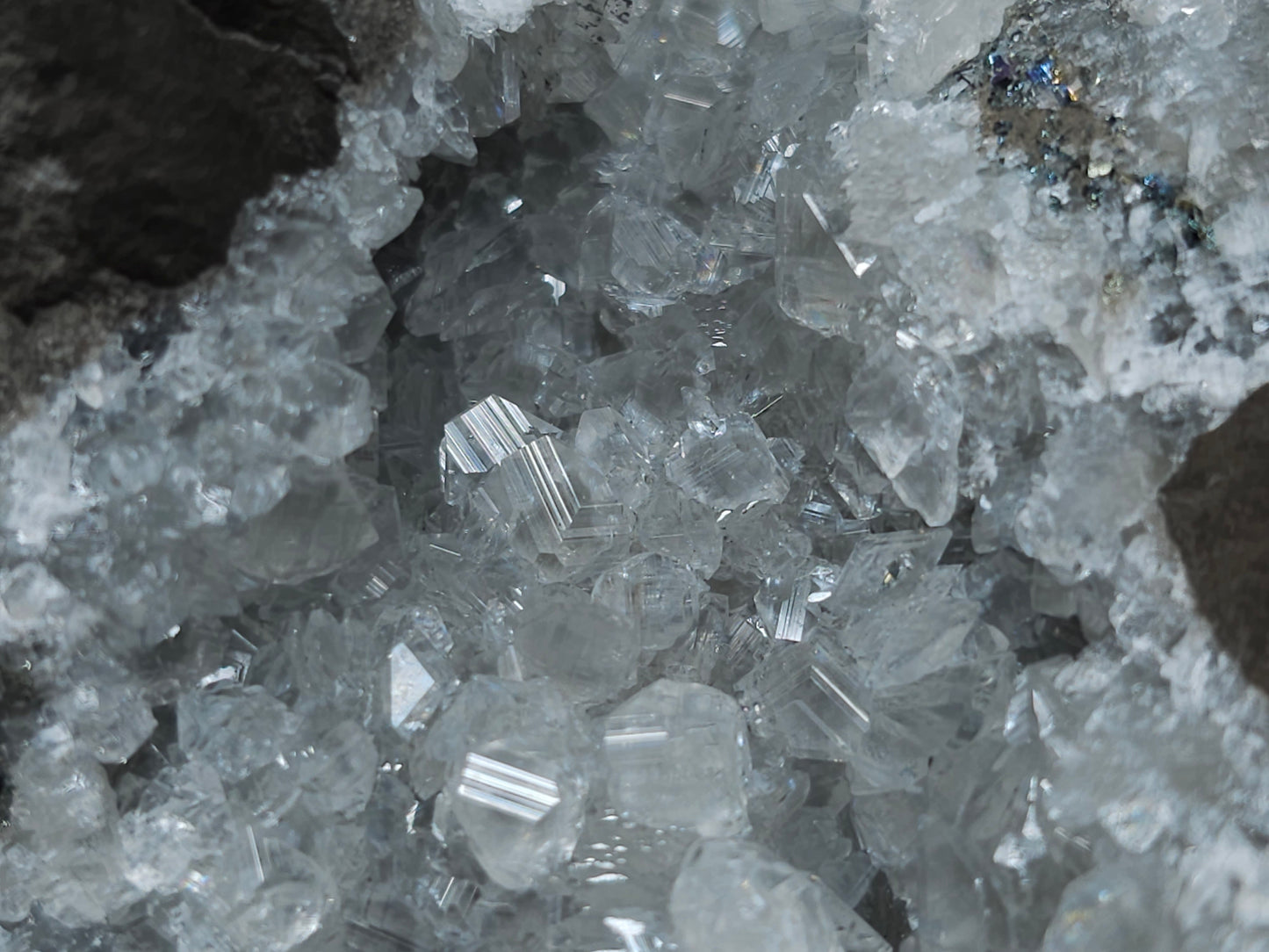#33120 Super clear Nailhead Spar Calcite cluster with  Chalcopyrite ore and multiple small fossils in the matrix