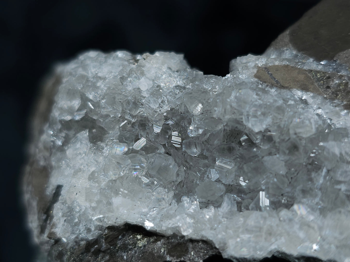 #33120 Super clear Nailhead Spar Calcite cluster with  Chalcopyrite ore and multiple small fossils in the matrix