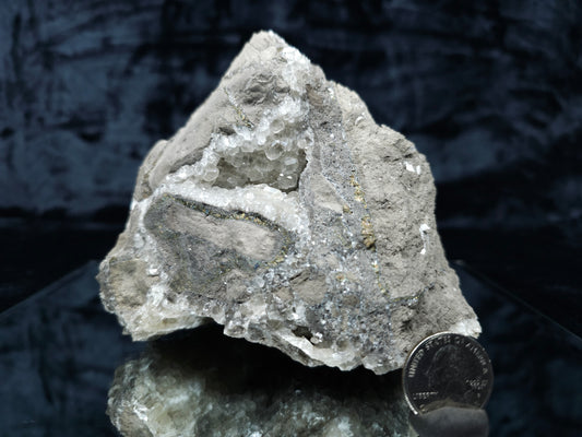 #33118 Super clear Nailhead Spar Calcite geode with Chalcopyrite ore and multiple small fossils in the matrix