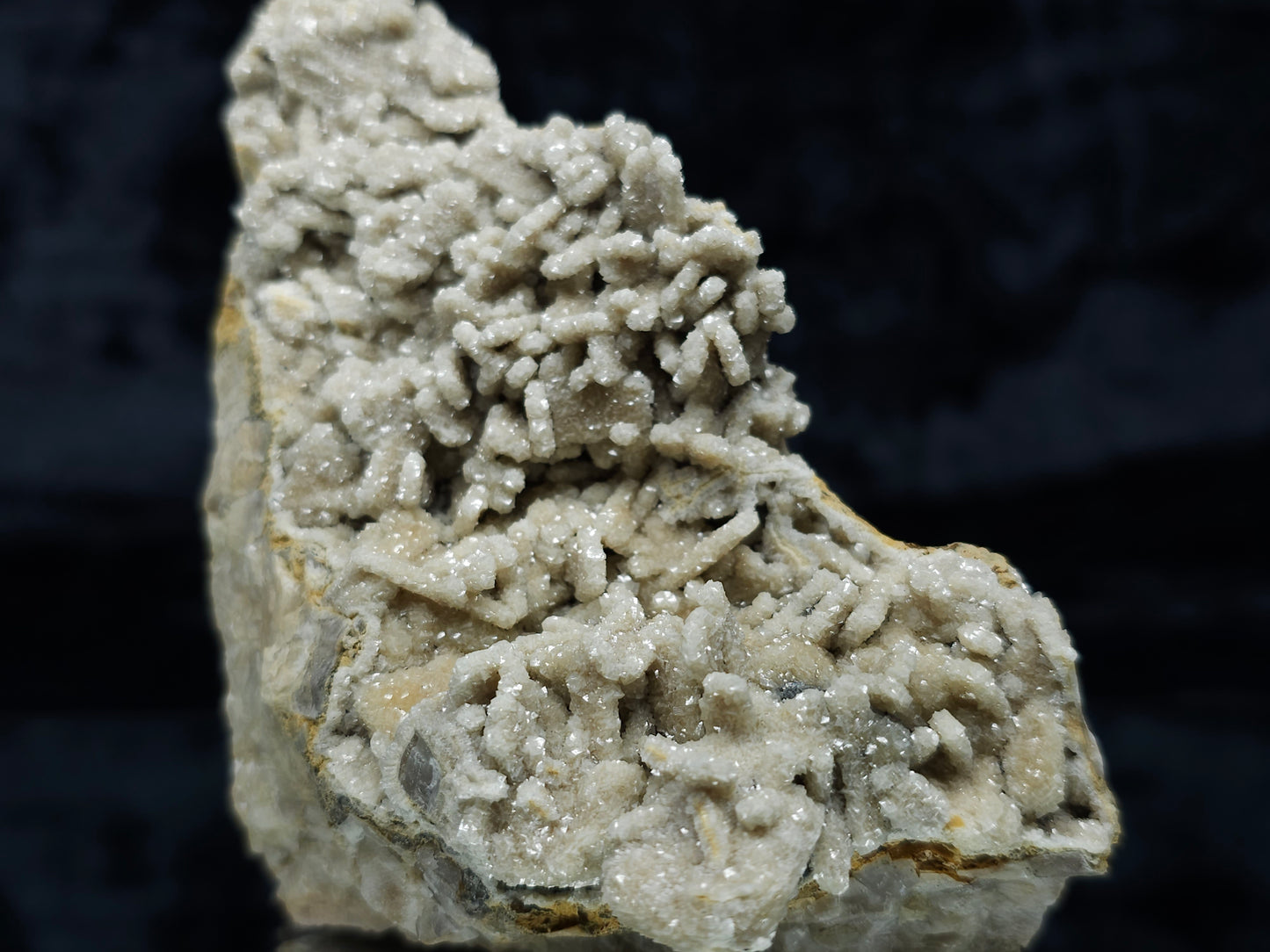 #88006 Cream-white Calcite pseudomorph after needle Calcite on matrix