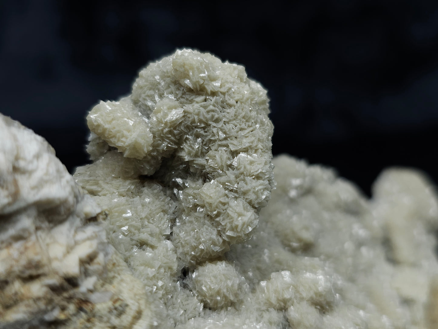 #88015 Cream-white Calcite pseudomorph after very rare Calcite formation on matrix