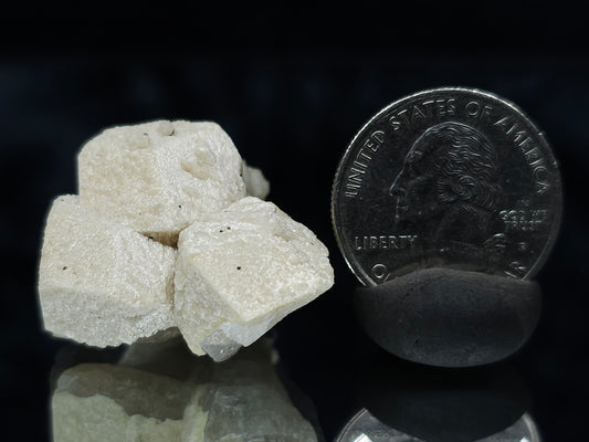 #88024 Hematite on cream-white Calcite pseudomorph after triple Combined form Calcite