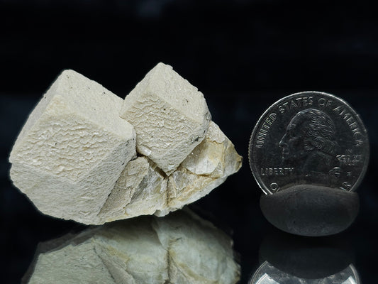 #88026 Hematite on cream-white Calcite pseudomorph after twin Combined from Calcite