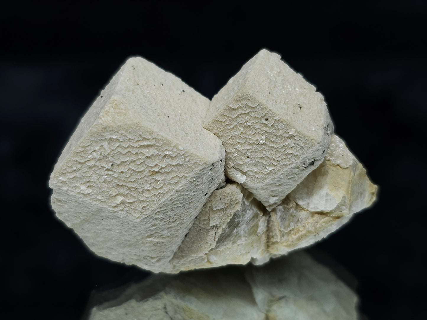 #88026 Hematite on cream-white Calcite pseudomorph after twin Combined from Calcite
