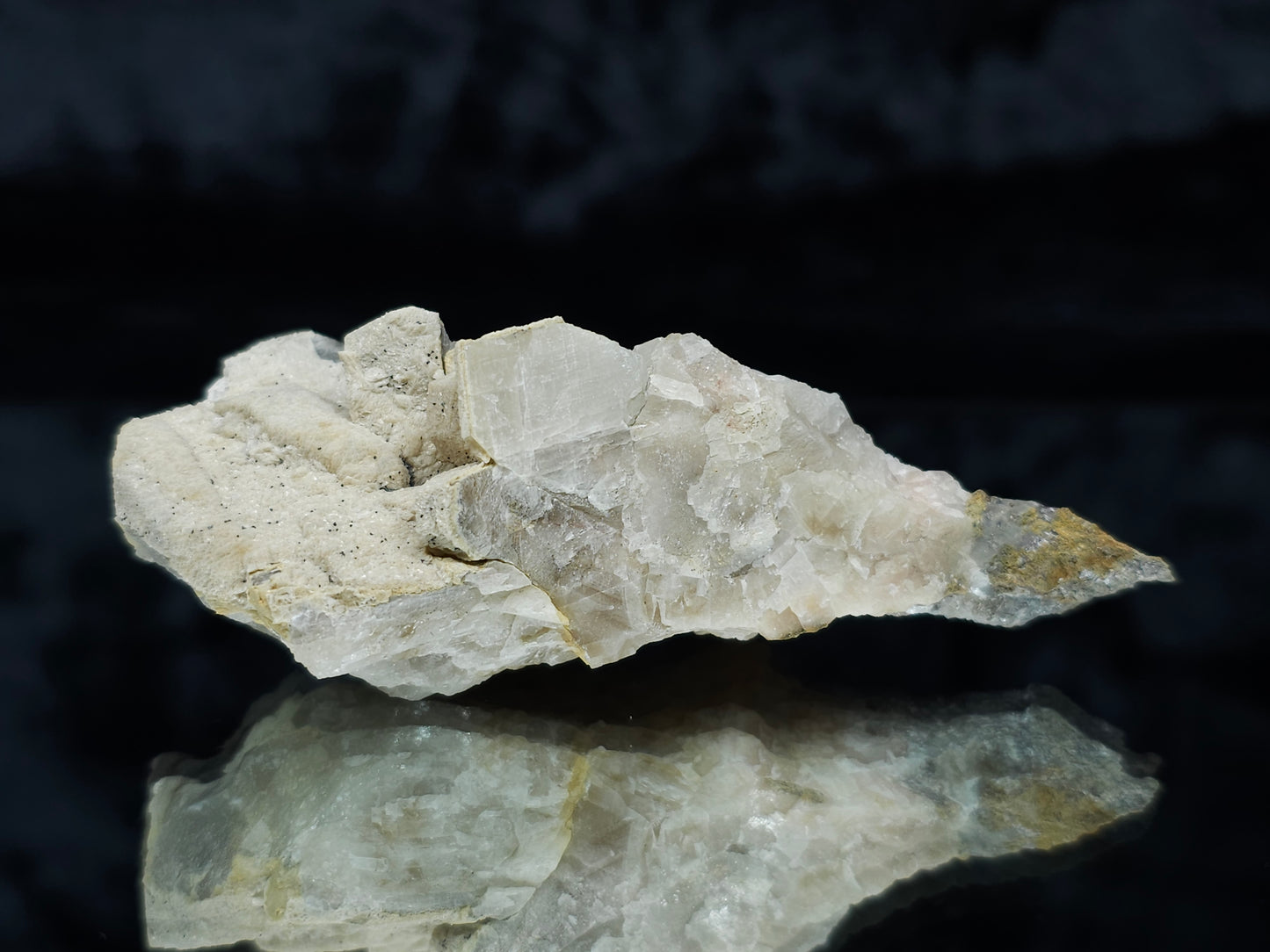 #88029 Hematite on cream-white Calcite pseudomorph after Combined form Calcite on matrix