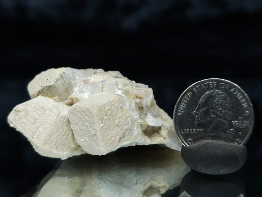 #88031 Hematite on cream-white Calcite pseudomorph after Combined form Calcite
