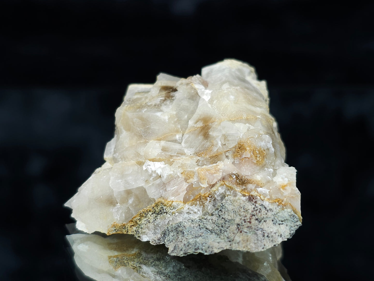 #88031 Hematite on cream-white Calcite pseudomorph after Combined form Calcite