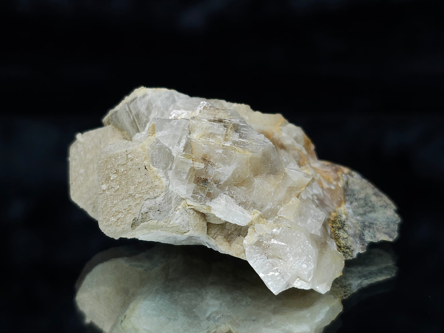 #88031 Hematite on cream-white Calcite pseudomorph after Combined form Calcite