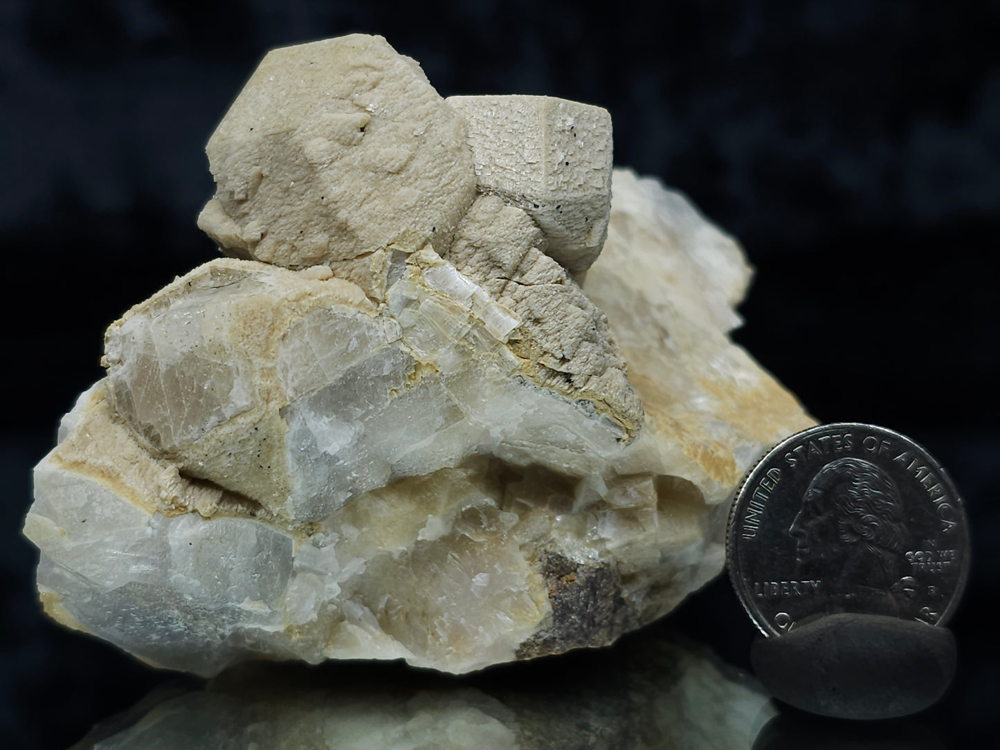 #88035 Cream-white Calcite pseudomorph after Combined form Calcite on Calcite matrix