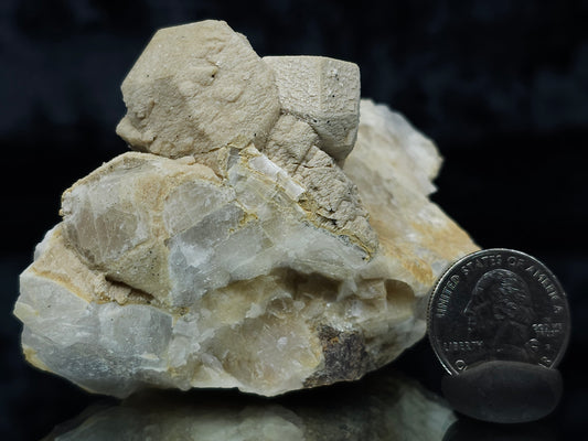 #88035 Cream-white Calcite pseudomorph after Combined form Calcite on Calcite matrix