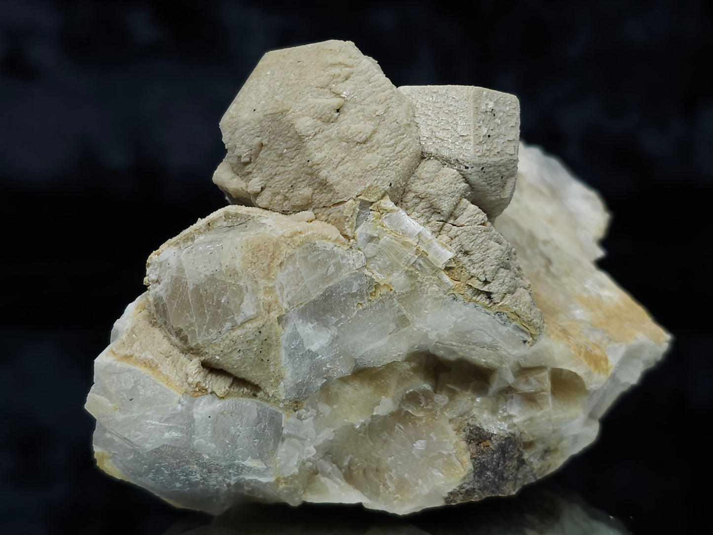 #88035 Cream-white Calcite pseudomorph after Combined form Calcite on Calcite matrix