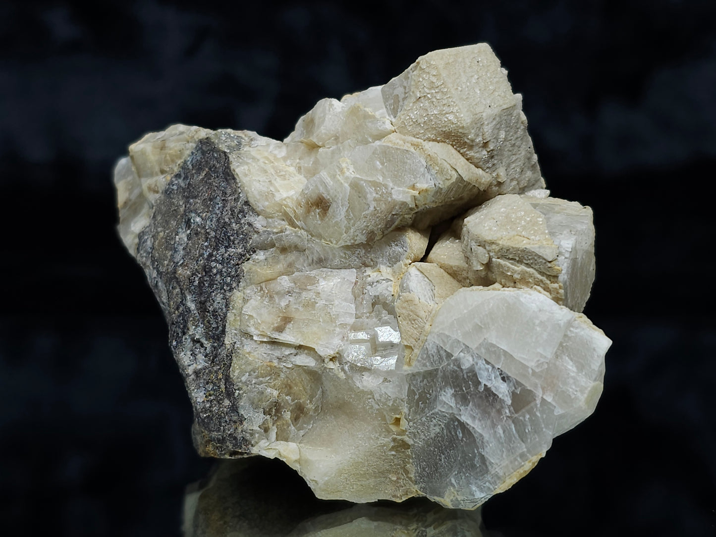 #88035 Cream-white Calcite pseudomorph after Combined form Calcite on Calcite matrix