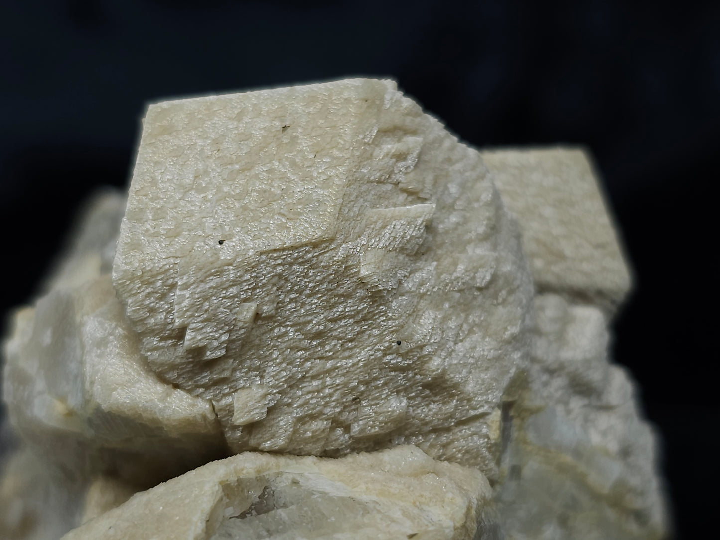 #88035 Cream-white Calcite pseudomorph after Combined form Calcite on Calcite matrix
