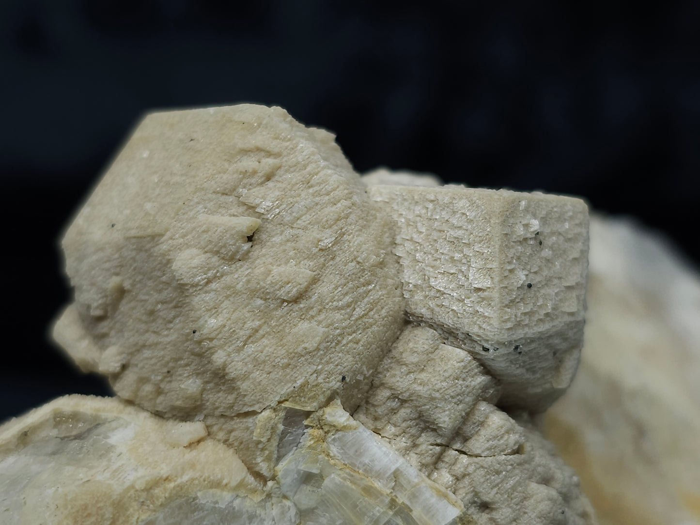 #88035 Cream-white Calcite pseudomorph after Combined form Calcite on Calcite matrix