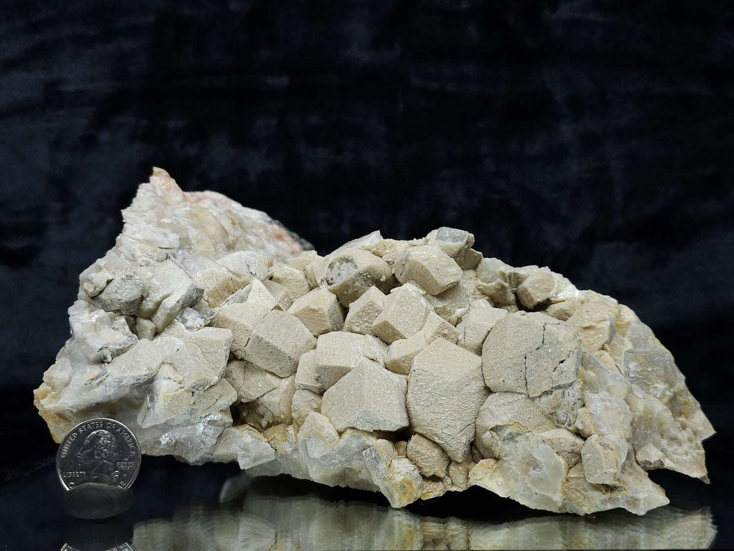 #88036 Hematite on cream-white Calcite pseudomorph after Combined form Calcite on Calcite matrix