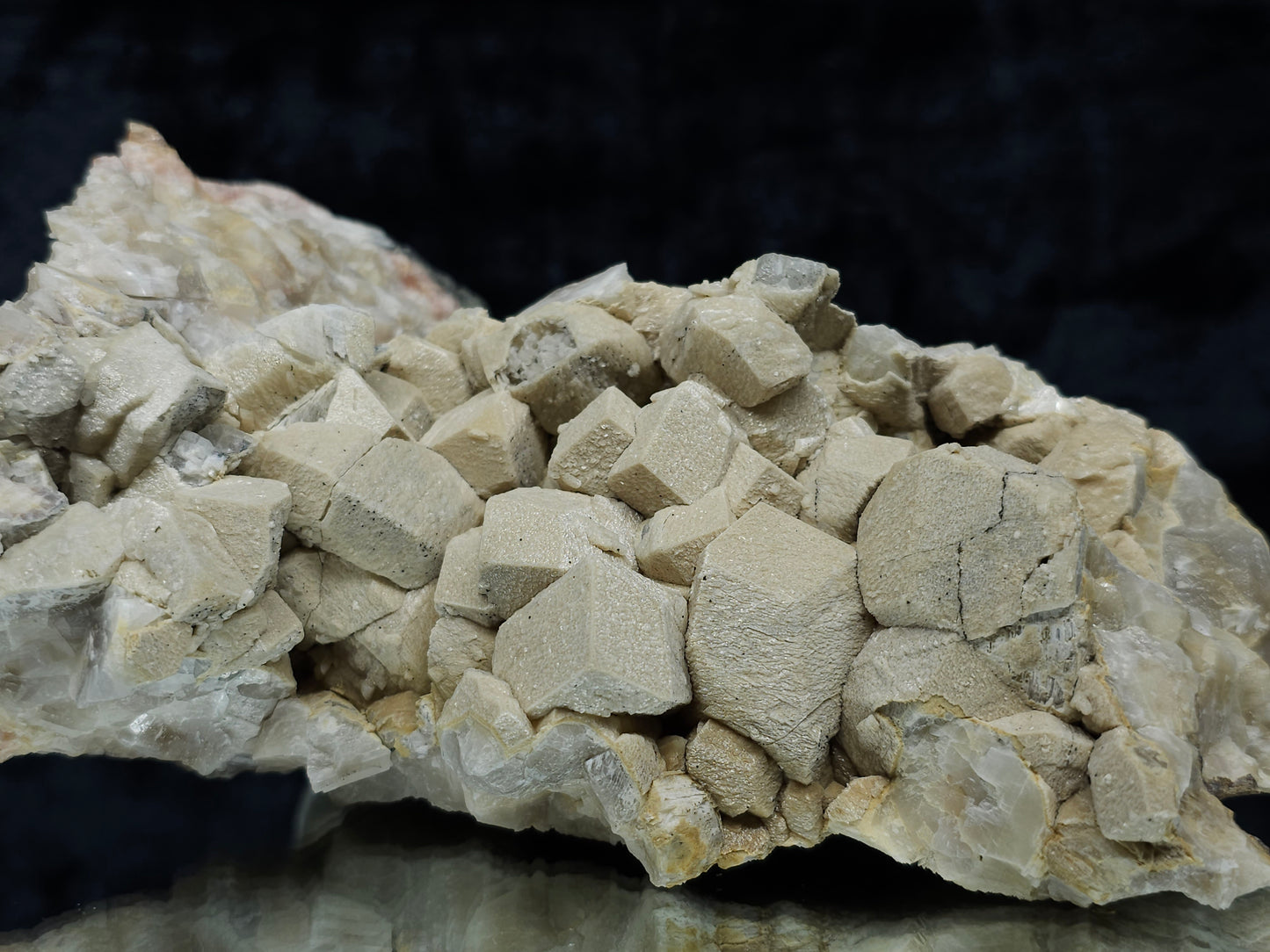 #88036 Hematite on cream-white Calcite pseudomorph after Combined form Calcite on Calcite matrix